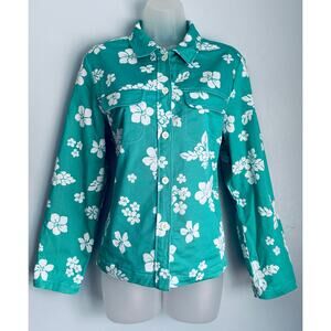 Pendleton Floral Chore Jacket Shacket Turquoise White Size Medium Cottage